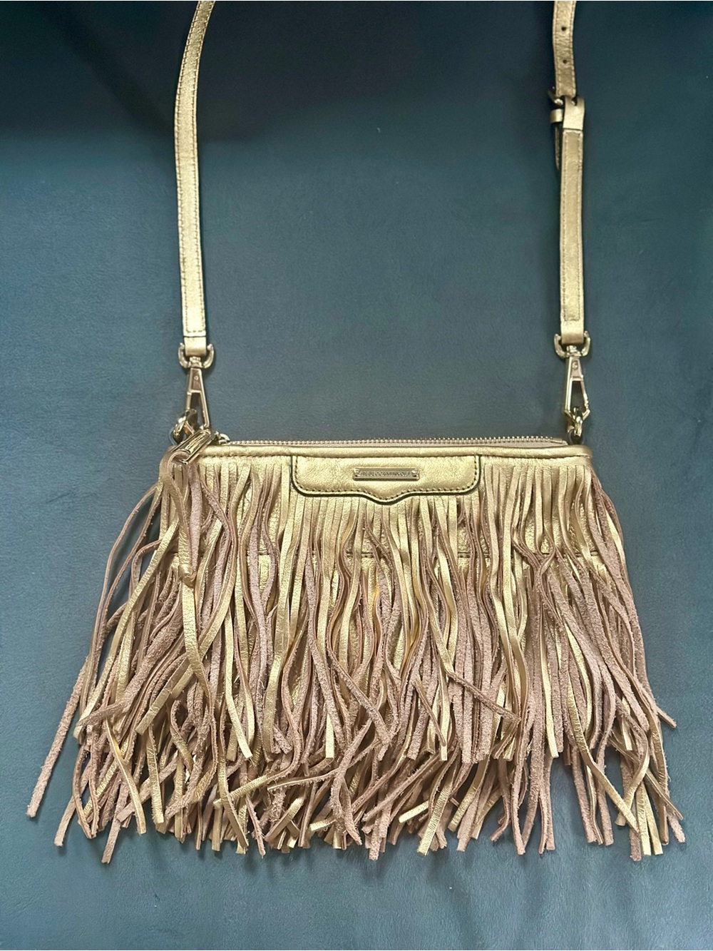 Rebecca Minkoff Finn Fringe Crossbody Metallic Gold - Women's Shoulder Bag